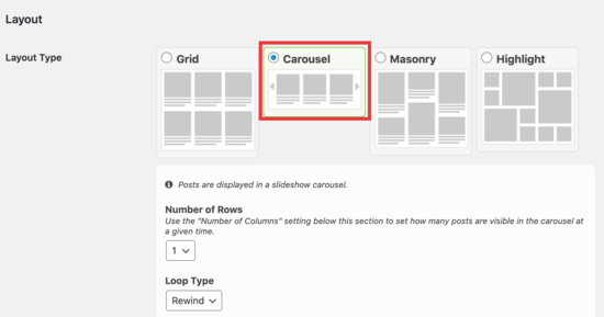 Carousel layout options