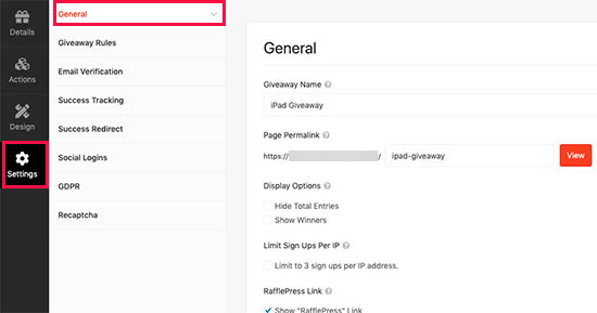 General contest settings General contest settings