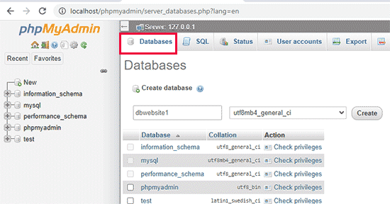 Creating a database for your local WordPress site