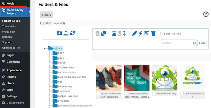 Organizing files in the WordPress media library