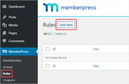 Click the Add New button to create a new rule