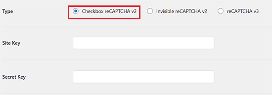 Select reCAPTCHA v2