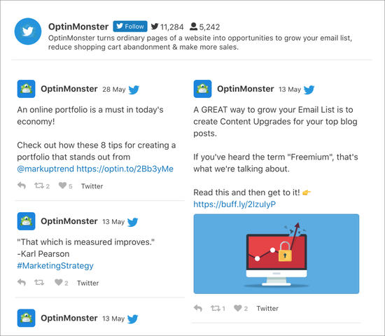 OptinMonster Twitter feed
