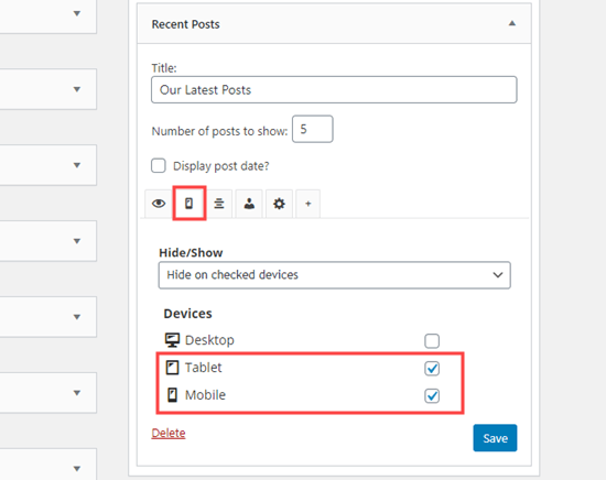 Displaying a widget on desktops only