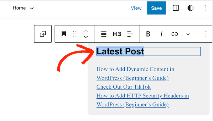 Deleting a widget title using the full-site editor (FSE)