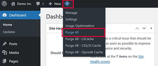 LiteSpeedキャッシュですべてをパージ