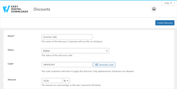 Skapa kupongkoder med Easy Digital Downloads (EDD)