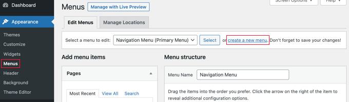 Create a New Custom Menu in WordPress