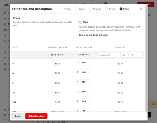 Setting your product prices in Printful