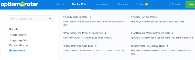 Select eCommerce display rules