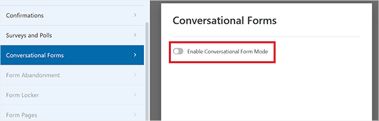 Toggle the conversational forms addon