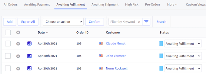 Viewing orders in BigCommerce