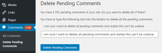 Enter the line of text in order to delete the pending comments