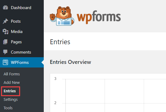 The Entries page for WPForms in the WordPress admin