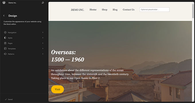 WordPress site editor navigation