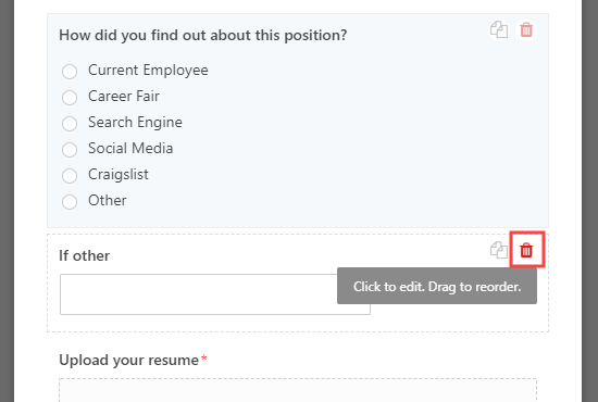 Deleting the text field for 'If Other' in WPForms