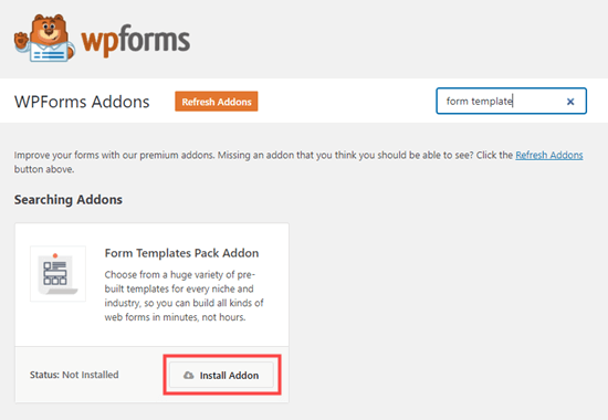The Form Templates addon for WPForms