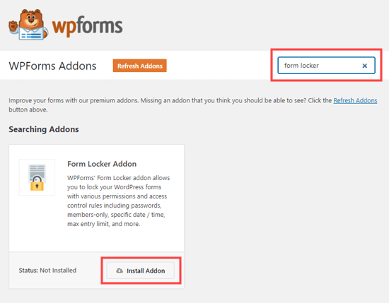 Installing the Form Locker addon for WPForms