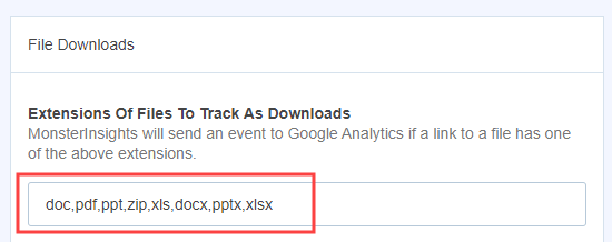Adding new file extensions to track as downloads in MonsterInsights