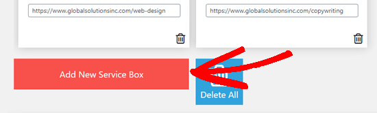 Add new boxes to your set of service boxes by clicking the button