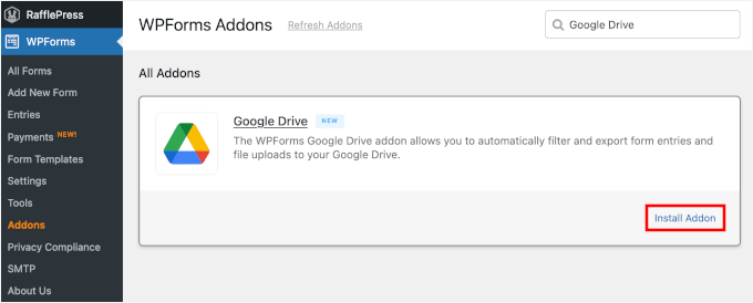 Installing Google Drive addon