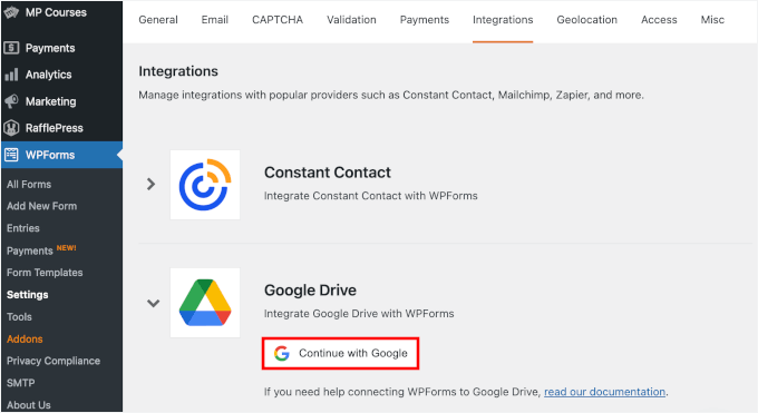 The Continue with Google button