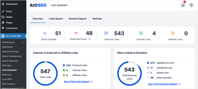 AIOSEO's link assistant feature