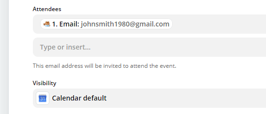 Enter the field for the attendee's email address, if you want to send them a Google Calendar invite