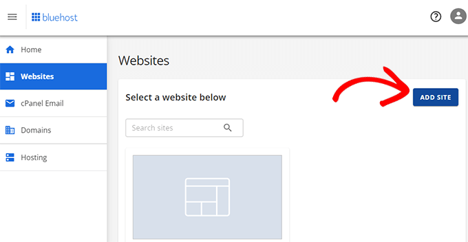 Bluehost add new site