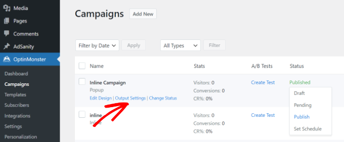 Change the status of your campaign
