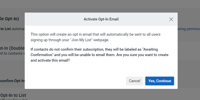 Confirm activating double opt in