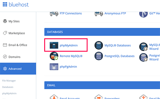 cPanel phpMyAdmin