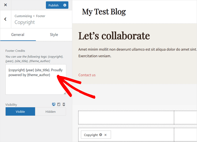 Add footer text and save changes