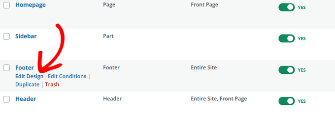 Click Edit Design to customize footer