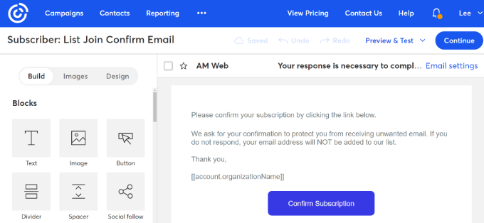 Edit your opt in email