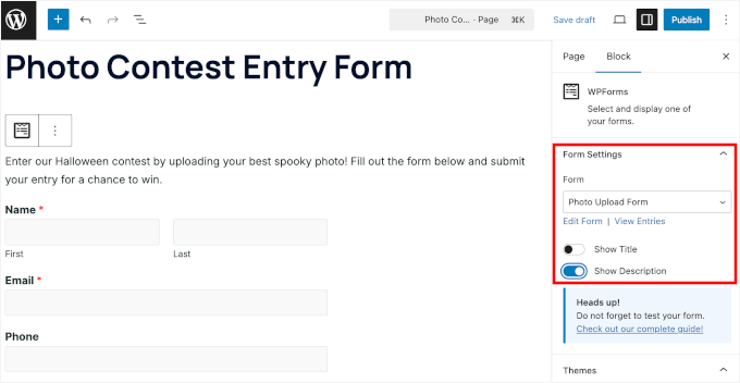 Turning on form description