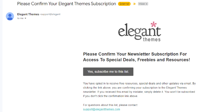 Elegant Themes email confirmation