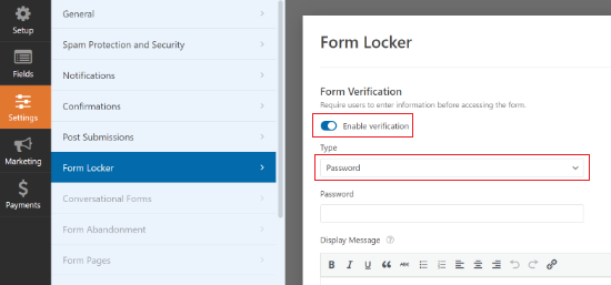 Enable form verification