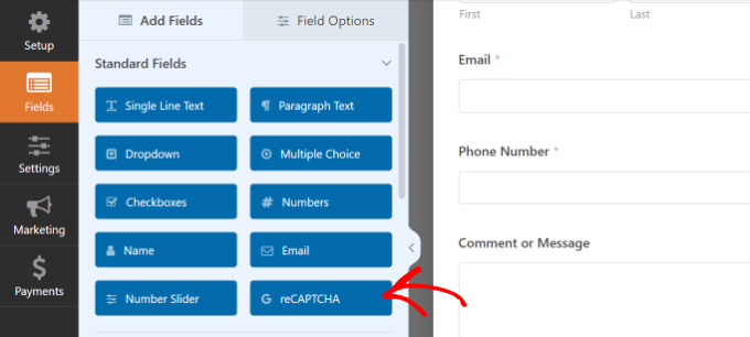 Enable recaptcha on your forms