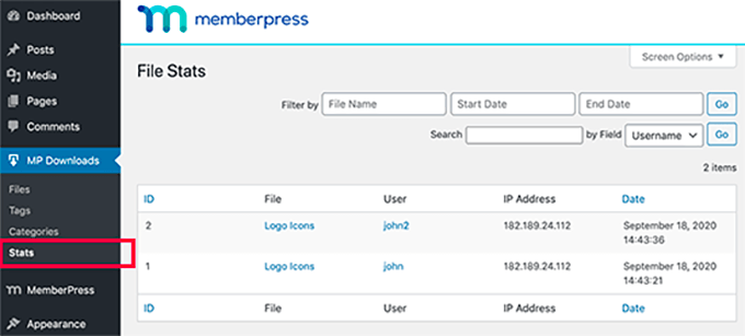 File download stats