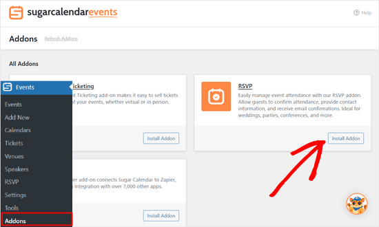 Instalați addon-ul Sugar Calendar RSVP