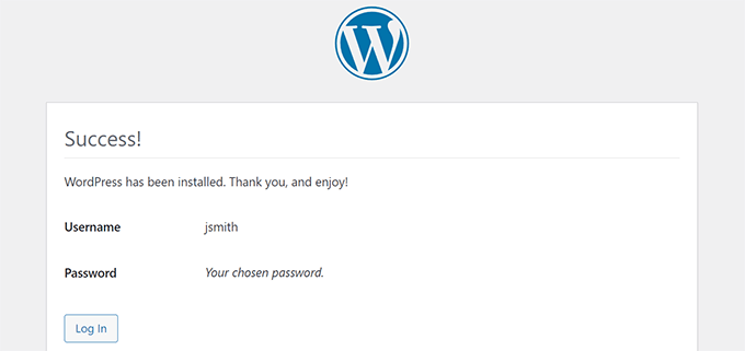 WordPress install finished