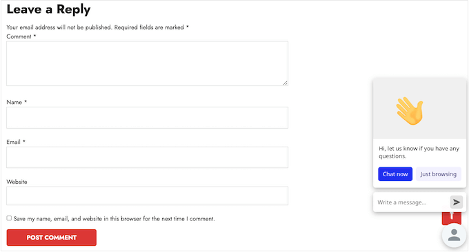 An example of a livechat bubble 