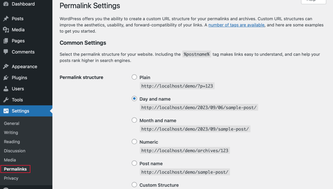 WordPress Permalink Settings