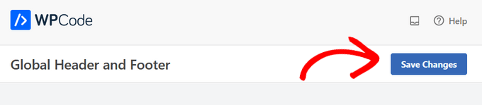 Click the Save Changes button in WPCode header and footer