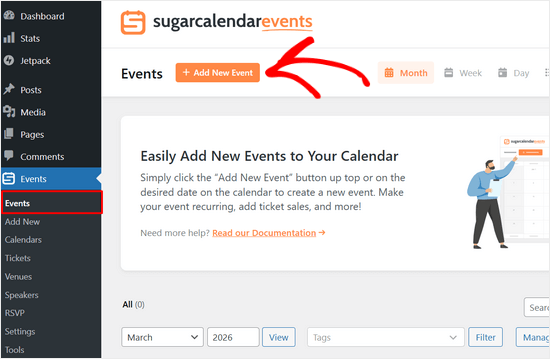 Adăugați un eveniment nou în Sugar Calendar