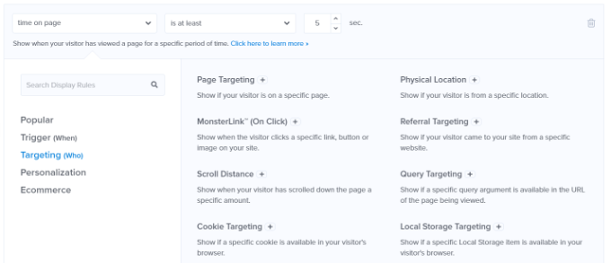 Select targeting display rule