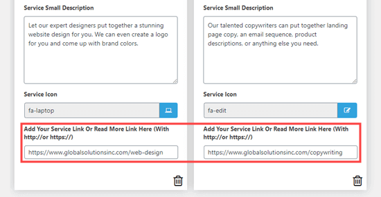 Add a link for each service box that goes to to a page with more information