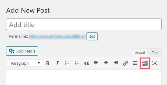 The toolbar toggle button in the WordPress classic editor