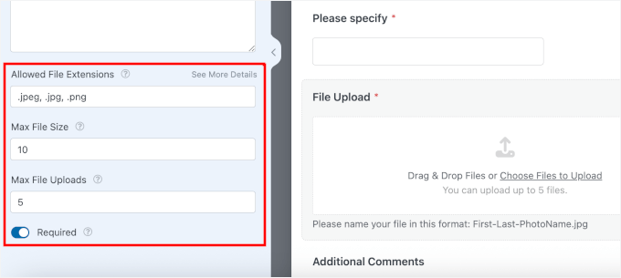File upload settings
